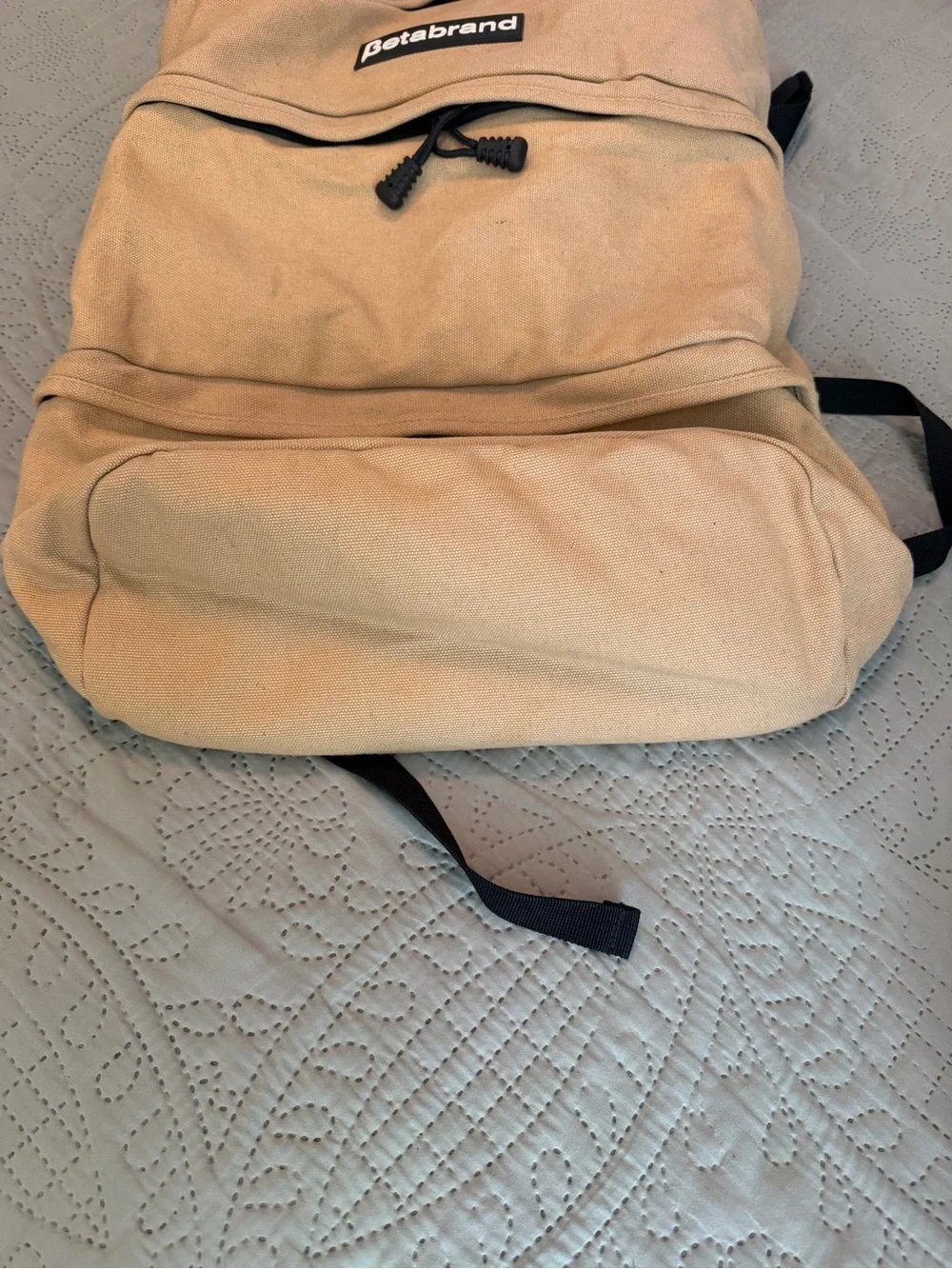 Betabrand Khaki Roll-Top Canvas Backpack with Multiple Zips